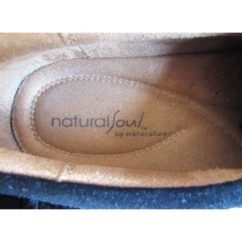 Natural Soul Black RIGG Slip On Front Zip Suede Leather Comfort Loafer Size 8M